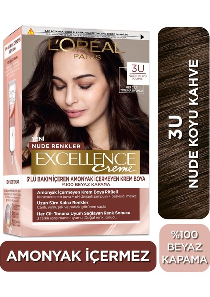 L'Oréal Paris L’oréal Paris Excellence Creme Nude Renkler Saç Boyası – 3u Nude Koyu Kahve