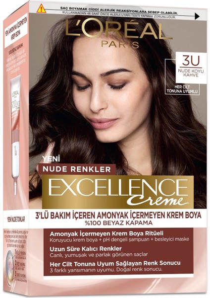 L'Oréal Paris L’oréal Paris Excellence Creme Nude Renkler Saç Boyası – 3u Nude Koyu Kahve