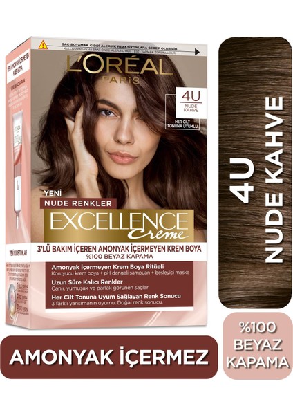 L’oréal Paris Excellence Creme Nude Renkler Saç Boyası – 4u Nude Kahve