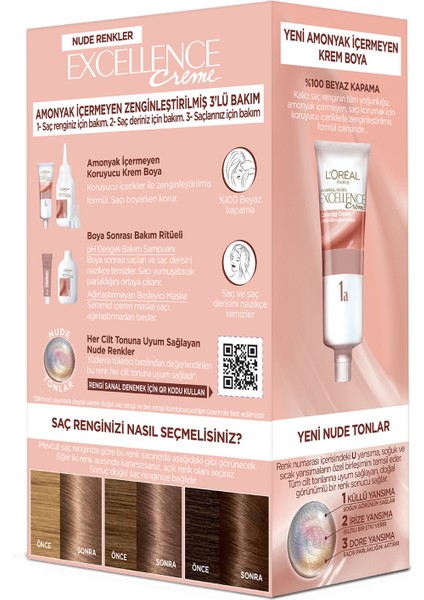 LOREAL PARİS SAÇ BOYASI & EXCELLENCE NUDE RENKLER COLORS NO : 6U NUDE KOYU KUMRAL