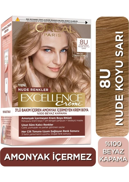 L'Oréal Paris L’oréal Paris Excellence Creme Nude Renkler Saç Boyası – 8u Nude Koyu Sarı