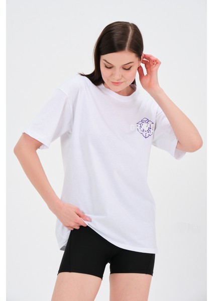 Beyaz Baskılı Oversize T-Shirt