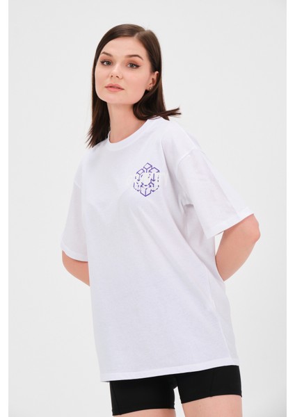 Beyaz Baskılı Oversize T-Shirt