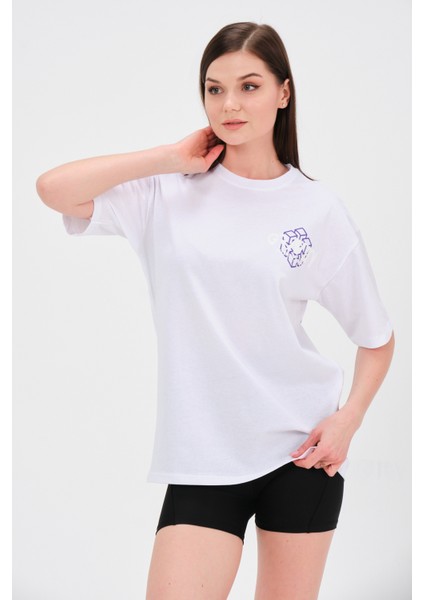 Beyaz Baskılı Oversize T-Shirt