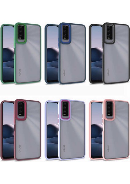 Vivo Y20S ile Uyumlu Kılıf Kontrast Renk Tasarımlı Cynosure Kapak Mavi