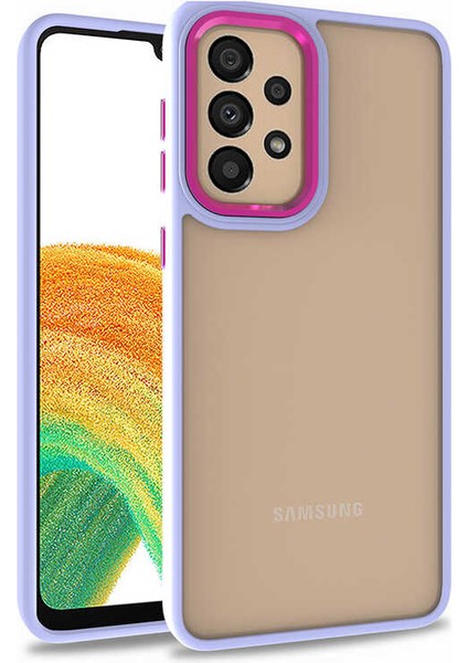 Galaxy M32 ile Uyumlu Kılıf Kontrast Renk Tasarımlı Cynosure Kapak Lila