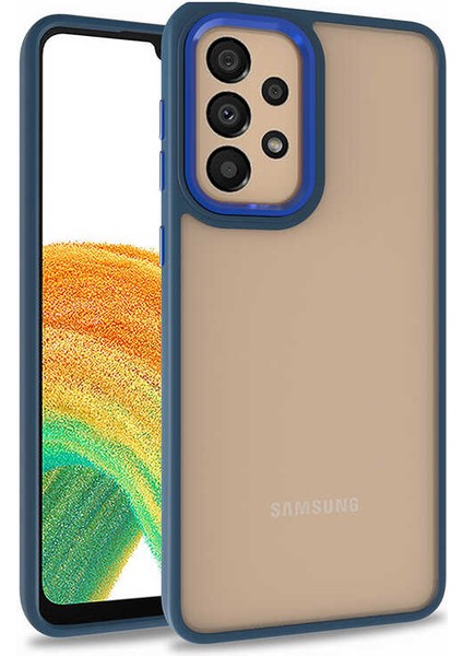 Galaxy M32 ile Uyumlu Kılıf Kontrast Renk Tasarımlı Cynosure Kapak Mavi