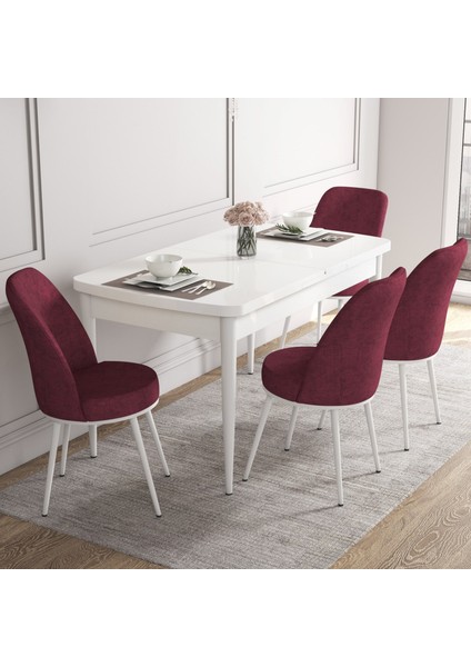 Concept Kor Serisi, 70X114 Açılabilir Beyaz Mutfak Masa Takımı,4 Sandalye