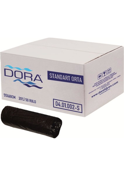 Çöp Torbası Standart Orta (55x60 Cm) 20'li x 50 Rulo Siyah