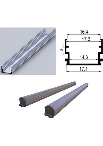 Alüminyum Boş Kasa LED Profil Yerli Kasa - LED Bar Kasa- Şeffaf Cam 180CM