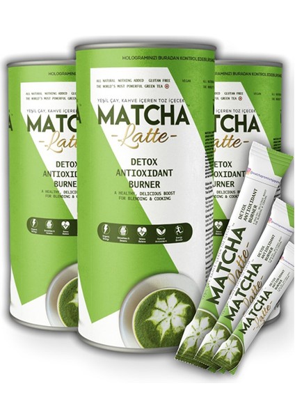 Latte Kahve ve Hindistan Cevizi Aromalı Matcha Çayı, 20 x 7 gr 3 Kutu