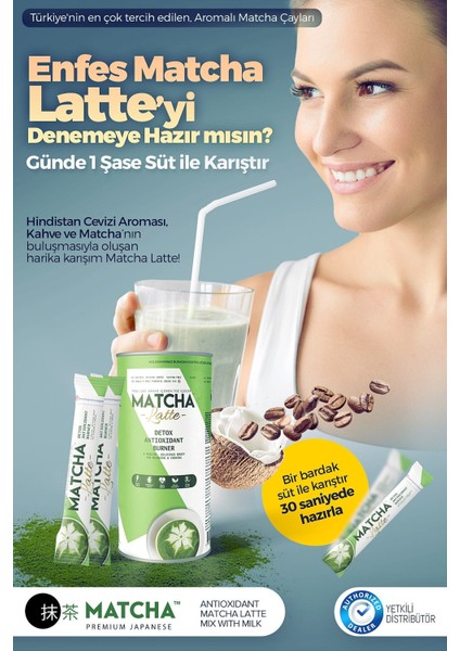 Latte Kahve ve Hindistan Cevizi Aromalı Matcha Çayı, 20 x 7 gr 3 Kutu