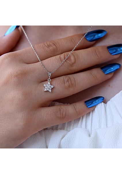 Beyaz Taşlı Minimal Yıldız Gümüş Kolye Küpe Takım modelleri