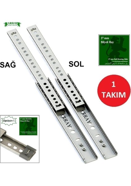 Teleskopik Çekmece Rayı 27 mm 406 mm ( Set )