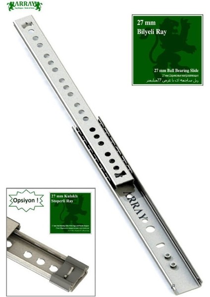 Teleskopik Çekmece Rayı 27 mm 406 mm ( Set )