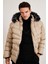 Slim Fit Suni Kürklü Peluş Astarlı Çıkarılabilir Kapüşonlu Şişme Mont Erkek Mont 5761080 B 3