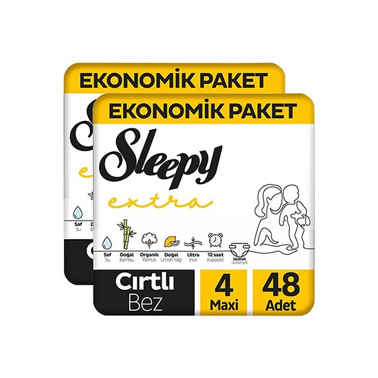 Sleepy Extra Günlük Aktivite Ekonomik Paket Bebek Bezi 4 Numara Maxi 48x2 96 Adet