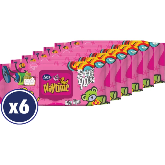 Hops Play Time Islak Bebek Havlu 90'lı, Standart Boy, (90 x 6 Adet) - 540 Yaprak