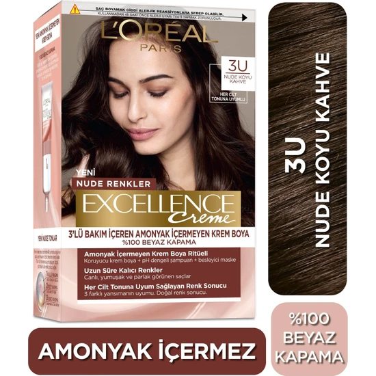 L'Oréal Paris L’oréal Paris Excellence Creme Nude Renkler Saç Boyası – 3u Nude Koyu Kahve