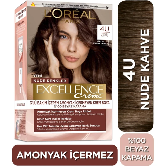 L'Oréal Paris L’oréal Paris Excellence Creme Nude Renkler Saç Boyası – 4u Nude Kahve