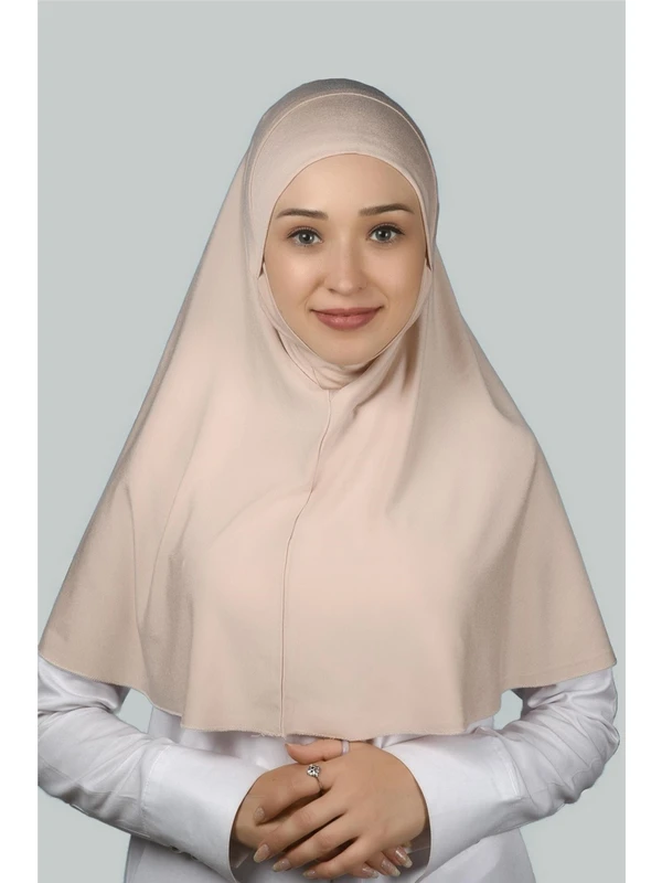 Altobeh Hazır Türban Peçeli Pratik Eşarp Tesettür Nikaplı Hijab - Namaz Örtüsü Sufle (Xl) - Bej