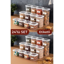 Vienev Etiketli Foly Kare Erzak Saklama Kabı 24'lü Set 8x(0,55 Litre, 1,2 Litre, 1,75 Litre) Beyaz