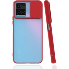 noktaks - Vivo Y32 - Kılıf Slayt Sürgülü Arkası Buzlu Lensi Kapak - Kırmızı - T21974