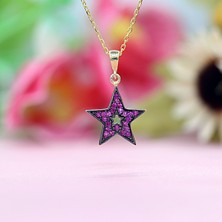 Kırmızı Taşlı Yıldız Gümüş Kolye