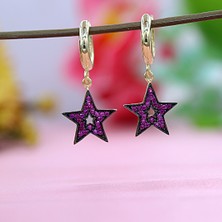 Kırmızı Taşlı Yıldız Gümüş Küpe