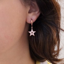 Beyaz Taşlı Yıldız Gümüş Küpe