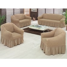 Tuchmall Bürümcük Pamuklu Koltuk Kanepe Örtüsü Takımı Streç Lastikli Etekli Koltuk Kanepe Kılıfı (3+3+1+1) Set