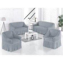 Tuchmall Bürümcük Pamuklu Koltuk Kanepe Örtüsü Takımı Streç Lastikli Etekli Koltuk Kanepe Kılıfı (3+3+1+1) Set