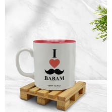 BK Kişiye Özel Babamı Seviyorum Tasarımlı Içi Kırmızı Renkli Kupa Bardak Model 1