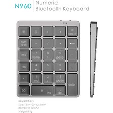 Huahai N960 28 Tuşlar Şarj Edilebilir Bluetooth Sayısal Tuş Takımı Alüminyum Alaşım Kablosuz Sayı Pad Pc Dizüstü Bilgisayar Için Taşınabilir Klavye