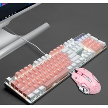 Shuji Kablolu USB Mekanik Klavye 104 Tuşlu Ergonomik Oyun Klavyesi Mouse Seti Oyun Yazma Pc Uyumlu Pembe(Yurt Dışından)