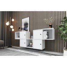 Nettrends 4 Kapakli Duvar Rafli Kitaplik 170 cm Beyaz KTP-1451-Ç