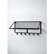Go Dekor Tel Askılı Duvar Rafı/6 Kanca Askılı (Siyah) 80X25X22