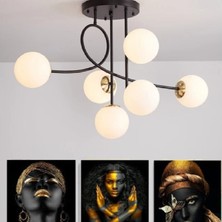 Lambadar Pare Model Modern Spor Siyah 6'lı Glop Beyaz Camlı Avize