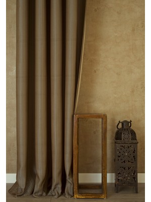 Massarelli Fon Perde Balıksırtı Desen Açık Kahve 1-2 Seyrek Pile 90 x 260 cm