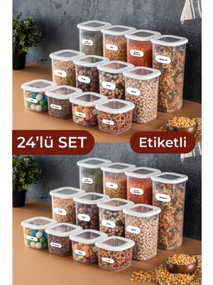 Vienev Etiketli Foly Kare Erzak Saklama Kabı 24'lü Set 8x(0,55 Litre, 1,2 Litre, 1,75 Litre) Beyaz