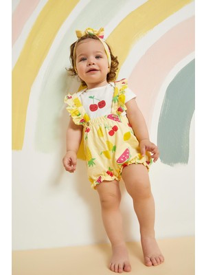 DeFacto Kız Bebek Regular Fit Meyve Desenli Kısa Kollu Tişört Tulum Tulum Takım X8748A222SM