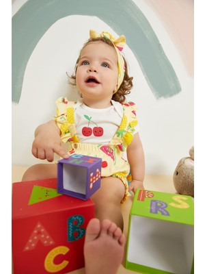 DeFacto Kız Bebek Regular Fit Meyve Desenli Kısa Kollu Tişört Tulum Tulum Takım X8748A222SM