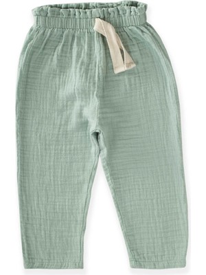 Beli Fırfırlı Geniş Kesim Müslin Pantolon 1-8 Yaş Mint Yeşili