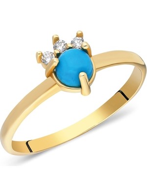 Fasek Gold Gümüş Yüzük -  925 Ayar Gümüş Yüzük-Minimal Firuze Taşlı Pati Yüzük-925 Ayar Hediye Gümüş Yüzük