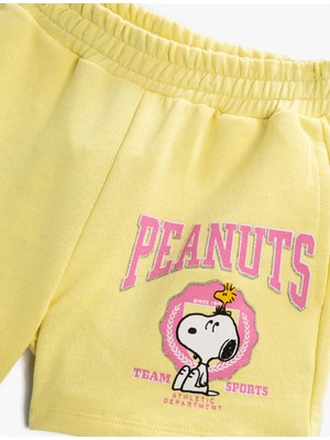 Koton Snoopy Baskılı Şort Lisanslı Beli Lastikli Pamuklu