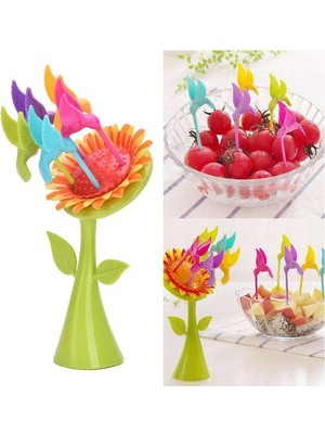 Plastik Meyve Çatal Ayçiçeği 5 Kuşlar Çatal Set