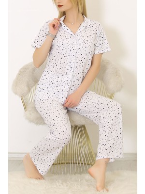 Modadem Desenli Pijama Takımı Beyazsiyah - 2355.555.