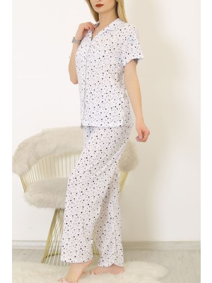 Modadem Desenli Pijama Takımı Beyazsiyah - 2355.555.