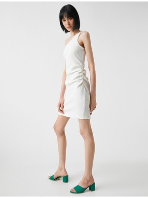 Koton Mini Elbise Tek Omuz Beli Büzgülü