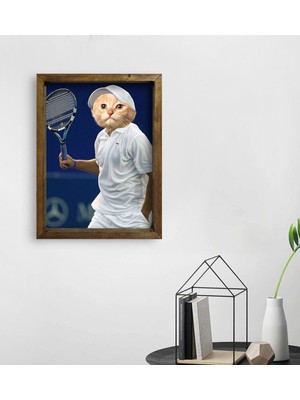 BK Evcil Dostlara Özel Tenis Oyuncusu Tasarımlı Portre Doğal Masif Ahşap Çerçeveli Tablo 45X65CM-1